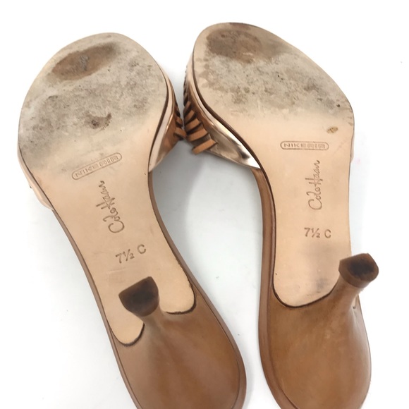SOLD🎉Cole Haan Leather Slip On Heels Tan Gold - Picture 7 of 7